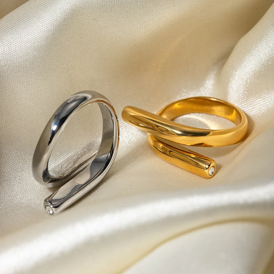 IG Style Asymmetrical Stainless Steel 18K Gold Plated Rings