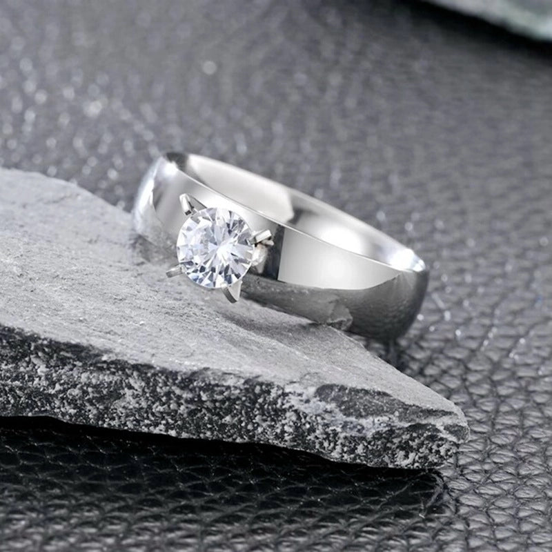 Minimalist Solid Color Titanium Steel Zircon Plating Inlay Rings