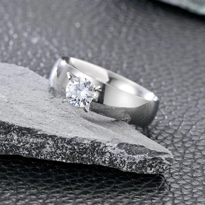 Minimalist Solid Color Titanium Steel Zircon Plating Inlay Rings