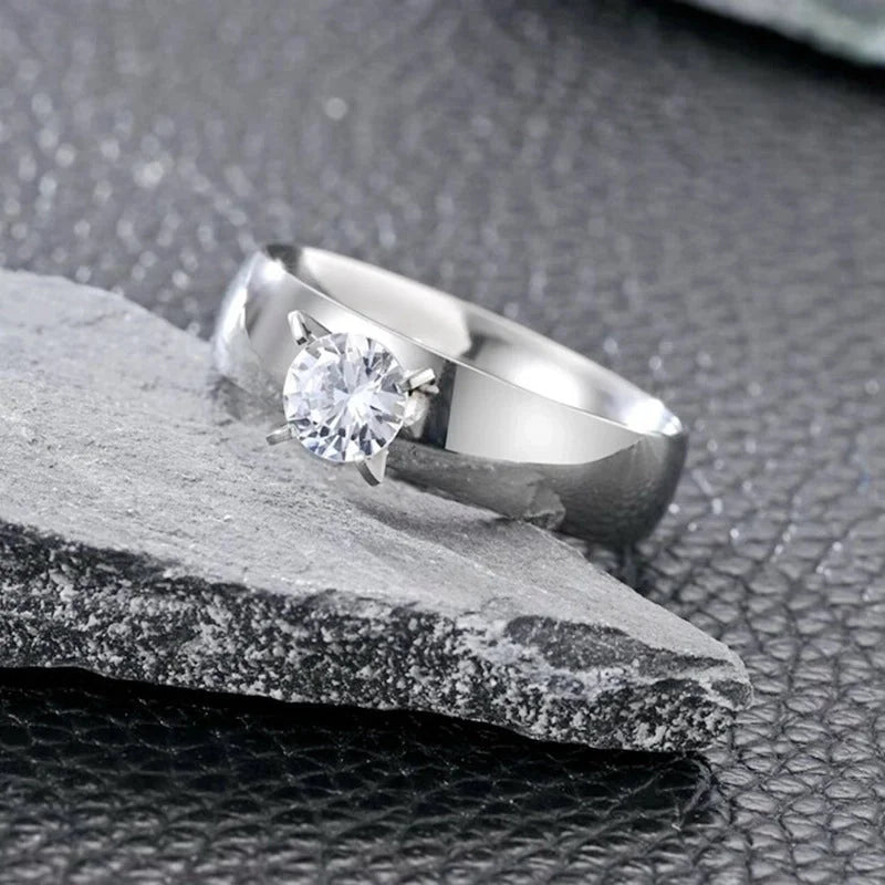 Minimalist Solid Color Titanium Steel Zircon Plating Inlay Rings