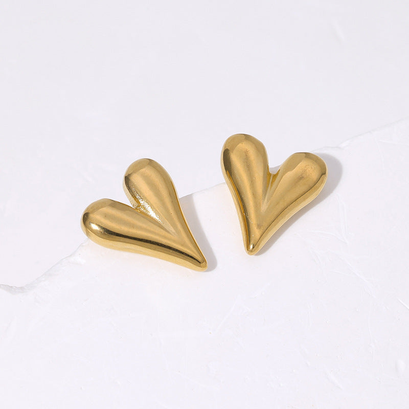 Minimalist Heart Stainless Steel Electroplating Stud Earrings