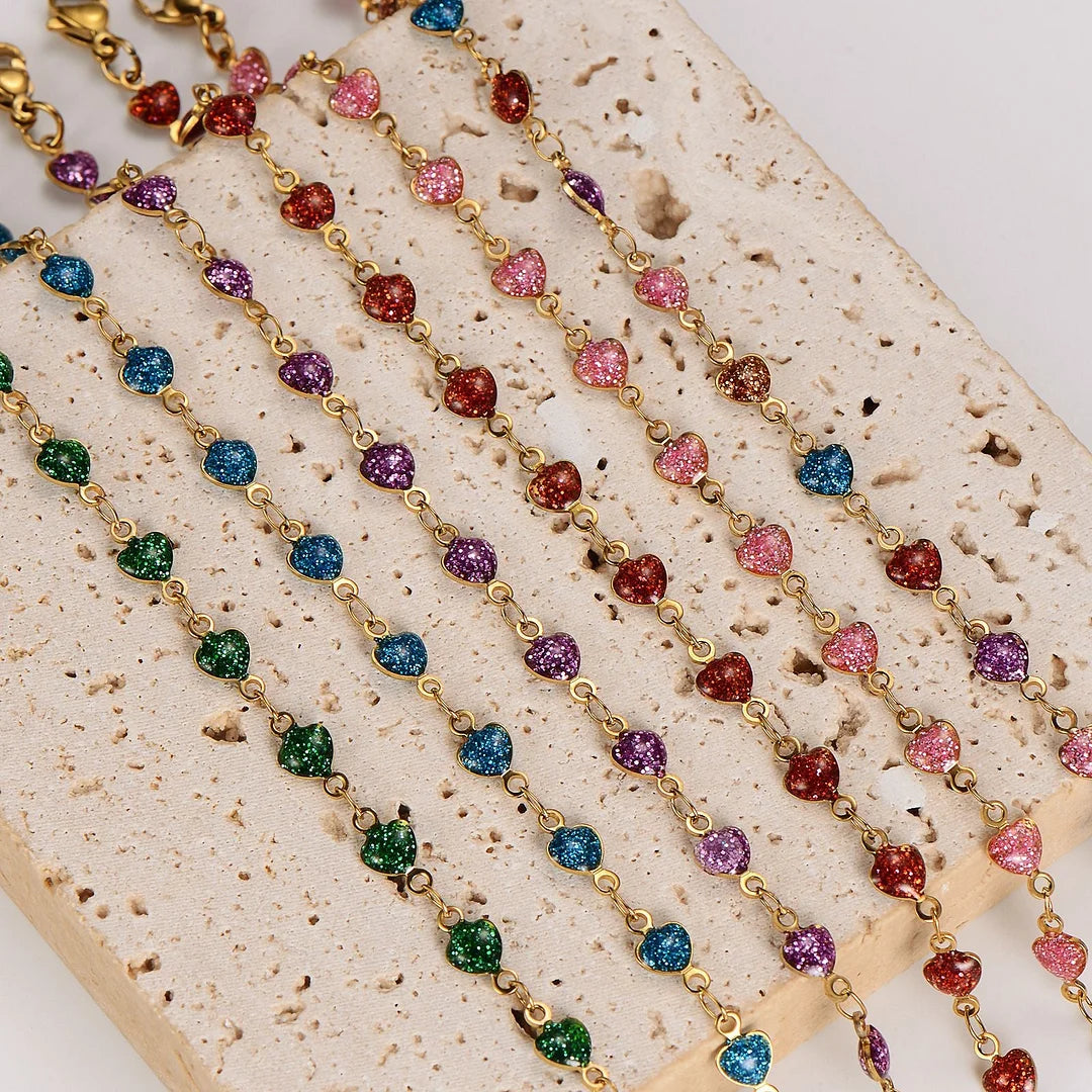 Women Minimalist Tennis / Diamond Line Heart Heart Stainless Steel Electroplating Bracelets