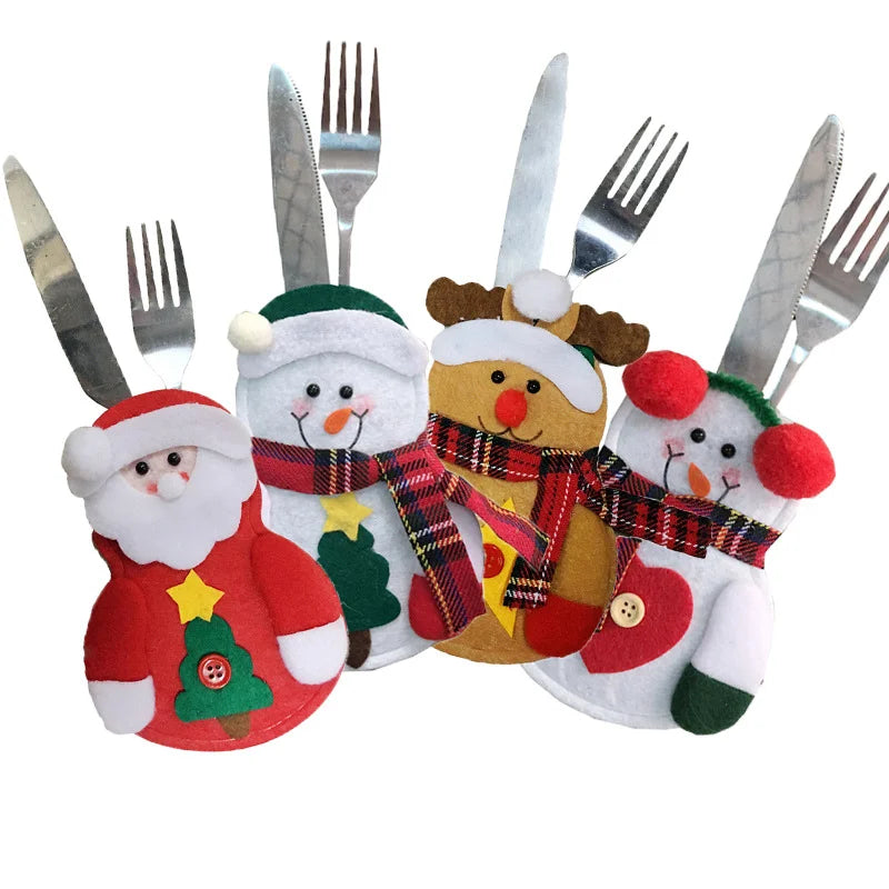 Christmas Decoration Little Snowman Cutlery Bag Home Dining Table Cutlery Set Christmas Snowman Cutlery Set