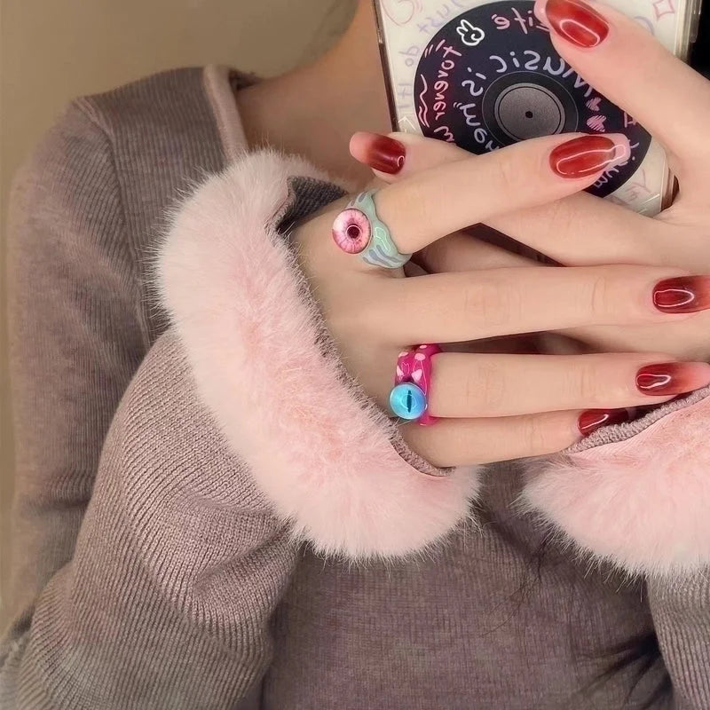 Cartoon Style Eye Copper Enamel Open Rings