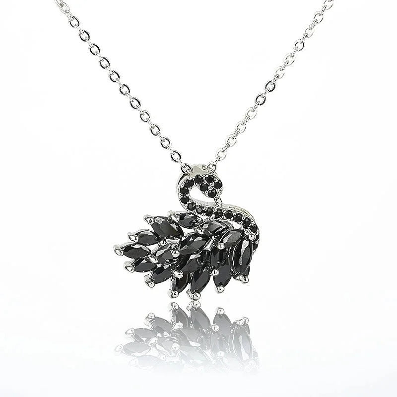 Sweet Minimalist Swan Copper White Gold Plated Zircon Pendant Necklace In Bulk