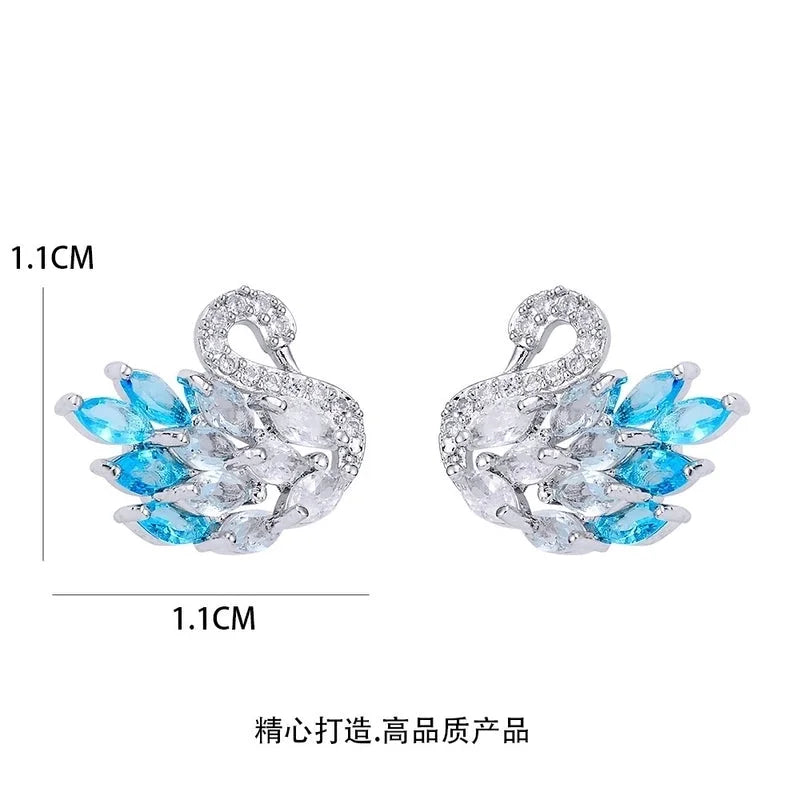 Cute Swan Copper Inlaid Zircon Earrings 1 Pair
