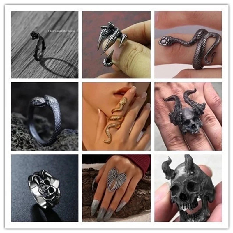 Retro Cool Style Snake Skull Alloy Plating Open Ring
