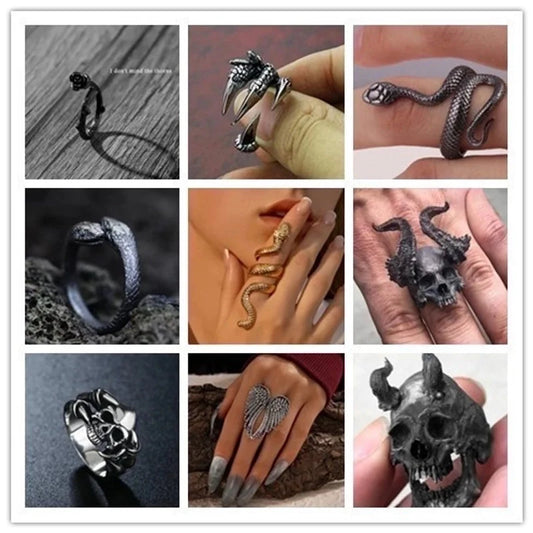 Retro Cool Style Snake Skull Alloy Plating Open Ring