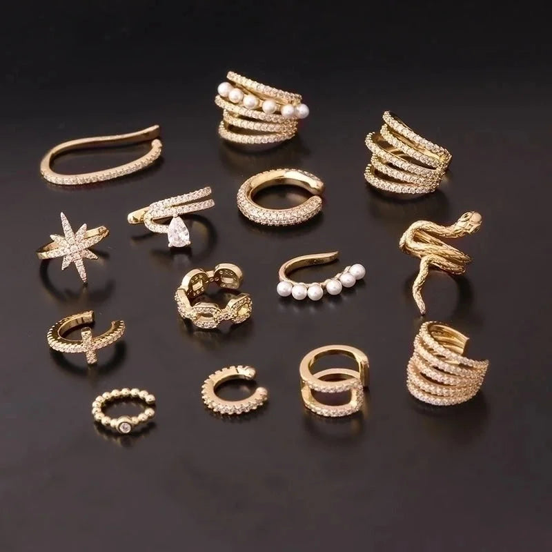 Ear Cartilage Rings & Studs Fashion C Shape Copper Plating Inlay Pearl Zircon