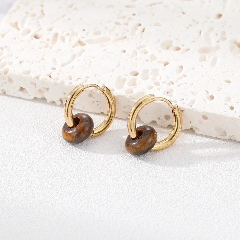 6 Pieces Fashion Round 201 Stainless Steel Natural Stone Earrings