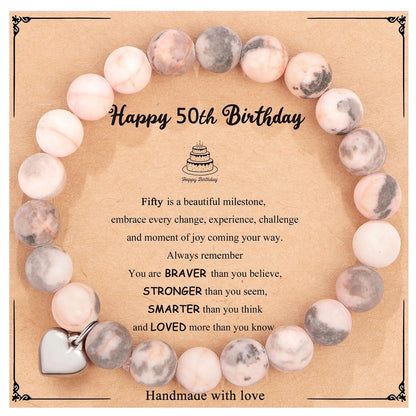 New Natural Stone Beaded Bracelet Birthday Christmas Gift Emperor Stone Powder Zebra Bracelet