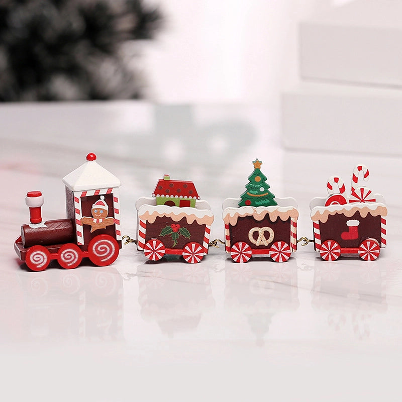 Christmas Cute Pastoral Christmas Tree Train Snowman Wood Indoor Party Festival Ornaments