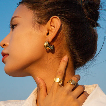 Women IG Style Pentagram Star Stainless Steel 18K Gold Plated Rings