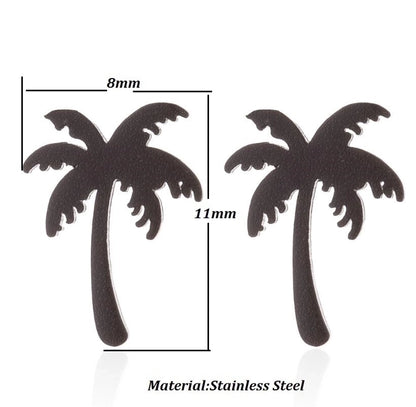 Minimalist Triangle Moon Coconut Tree Stainless Steel Asymmetrical Plating Ear Studs 1 Pair