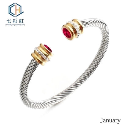 Titanium Steel Bracelet Colorful Diamond Twist Bangle Jewelry