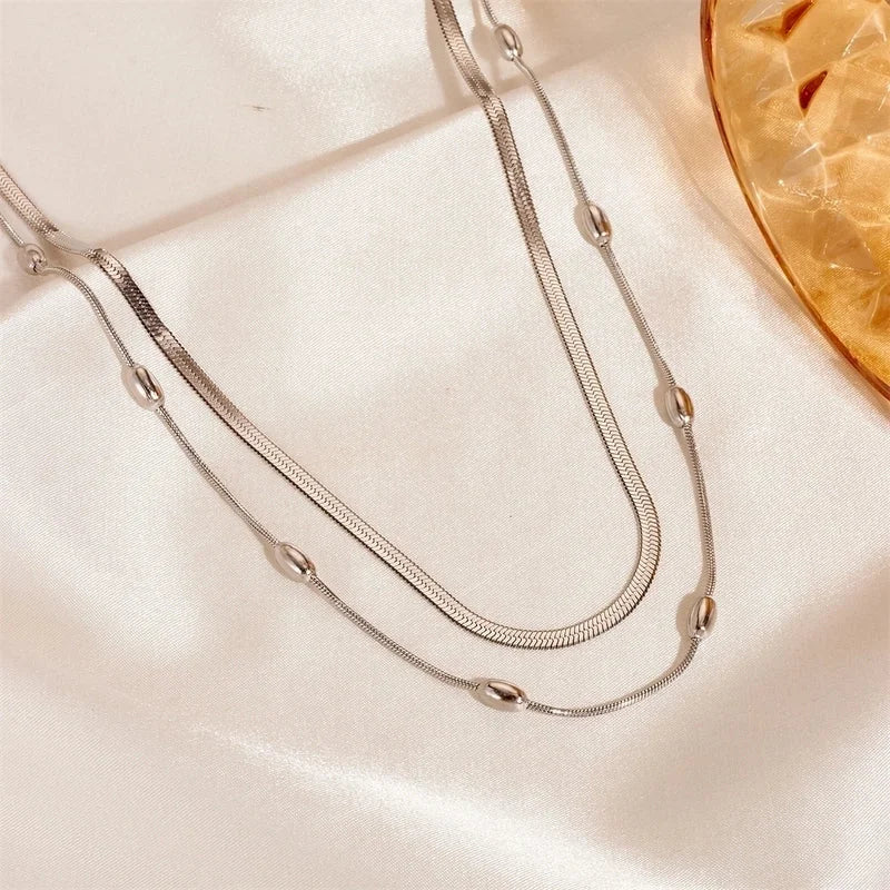 Elegant Minimalist Solid Color Titanium Steel 18K Gold Plated Bracelets Anklet Necklace