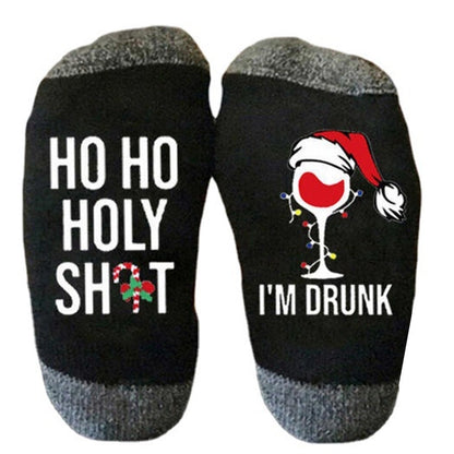 Unisex Casual Letter Snowman Cotton Crew Socks