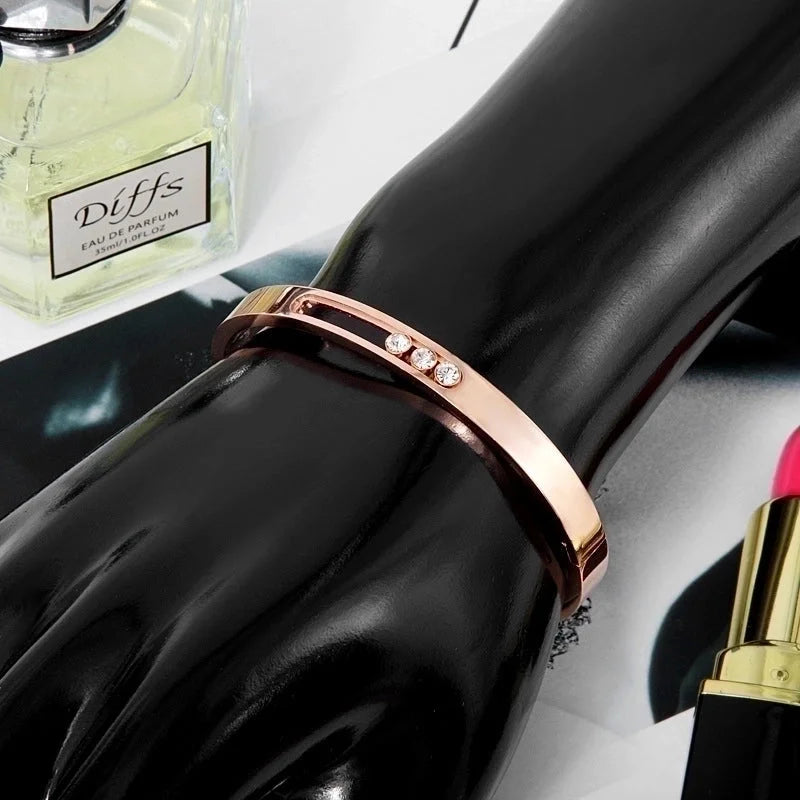 IG Style Geometric Solid Color Stainless Steel Zircon Bangle In Bulk