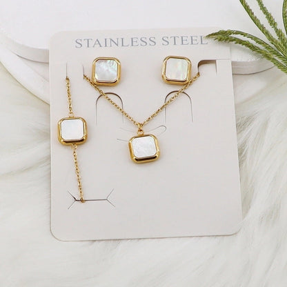 Minimalist Classic Style Square Shell 304 Stainless Steel Gold Plated Jewelry Set