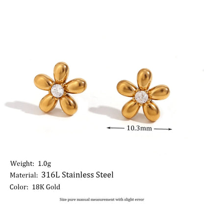 Fashion Flower Geometric Stainless Steel 18K Gold Plated Stud Earrings