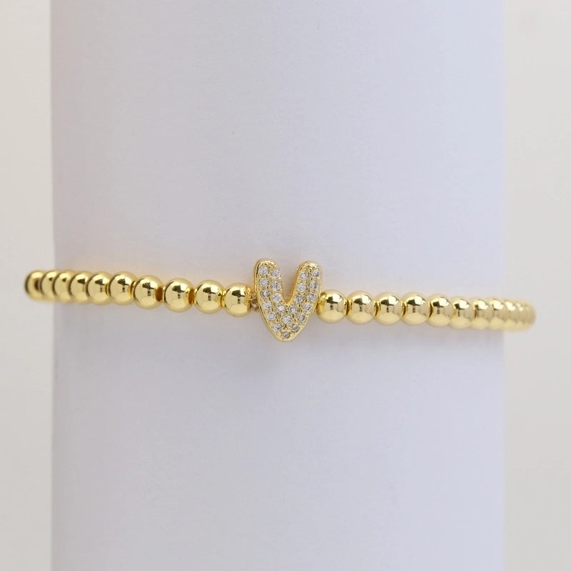 Xi Yin Hot Sale Brass Micro-Inlaid Bubble Balloon Diy26 English Letters Copper Bead Beaded Elastic Wire Bracelet