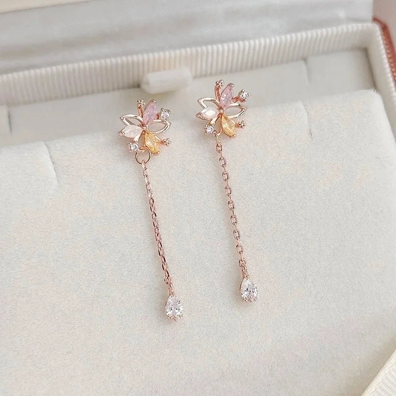 1 Pair Elegant Lady Streetwear Water Droplets Heart Shape Flower Hollow Out Inlay Steel Imitation Pearl Zircon Drop Earrings