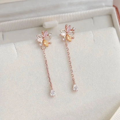 1 Pair Elegant Lady Streetwear Water Droplets Heart Shape Flower Hollow Out Inlay Steel Imitation Pearl Zircon Drop Earrings