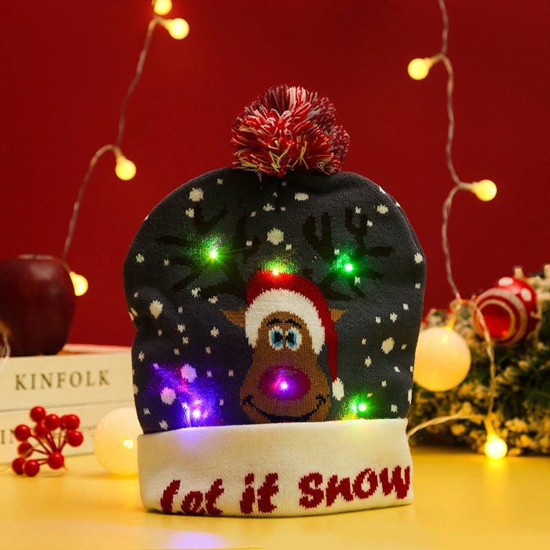 Christmas Decoration Knitted Christmas Hat LED Light Cap Adult And Children Cartoon Glowing Christmas Hat Christmas Hat For The Elderly