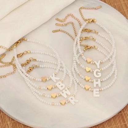 Sweet Commute Letter Heart Shape Stainless Steel Artificial Crystal Shell 18K Gold Plated Bracelets In Bulk
