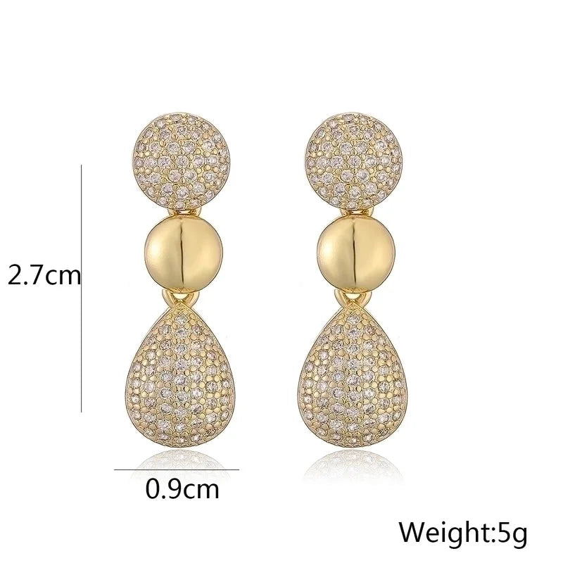 1 Pair Retro Minimalist Commute Round Water Droplets Inlay Copper Zircon 18K Gold Plated Drop Earrings