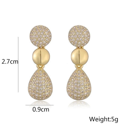1 Pair Retro Minimalist Commute Round Water Droplets Inlay Copper Zircon 18K Gold Plated Drop Earrings