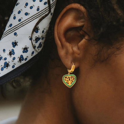 1 Pair Minimalist Heart Shape Life Tree Plating Inlay Titanium Steel Shell 18K Gold Plated Drop Earrings