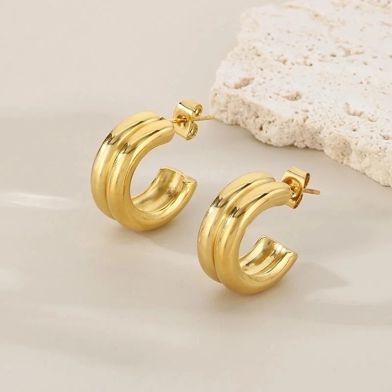 1 Pair Minimalist Solid Color Plating 304 Stainless Steel 18K Gold Plated Earrings