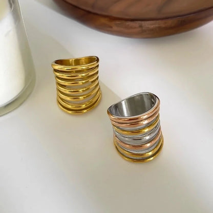 IG Style Modern Style Color Block 316L Stainless Steel 18K Gold Plated Plating Rings