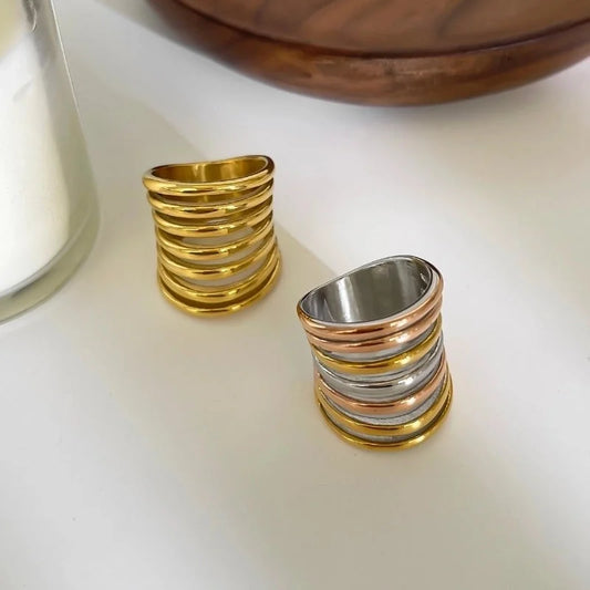 IG Style Modern Style Color Block 316L Stainless Steel 18K Gold Plated Plating Rings