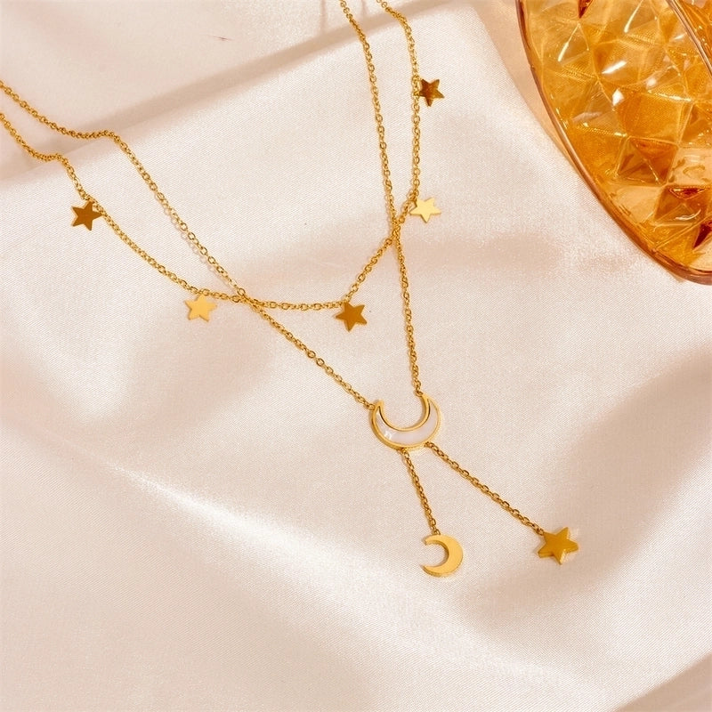 IG Style Elegant Minimalist Star Moon Titanium Steel Acrylic Shell 18K Gold Plated Inlay Anklet Necklace