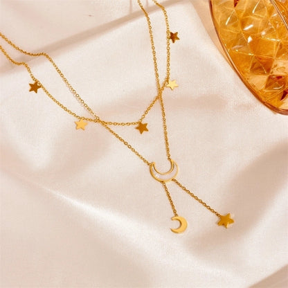 IG Style Elegant Minimalist Star Moon Titanium Steel Acrylic Shell 18K Gold Plated Inlay Anklet Necklace
