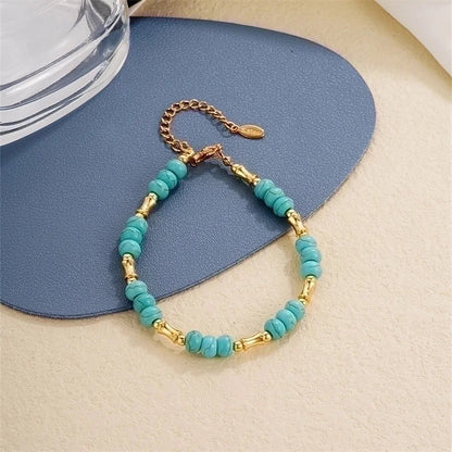 Vintage Style Ethnic Style Geometric 304 Stainless Steel Turquoise K Gold Plated Bracelets In Bulk