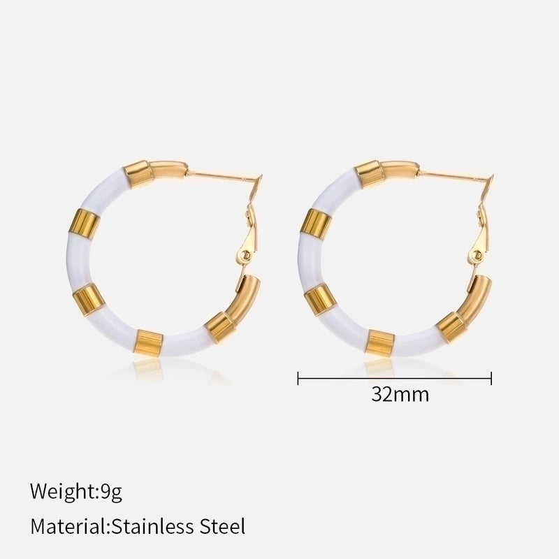 1 Pair IG Style Minimalist U Shape Enamel Plating 304 Stainless Steel 18K Gold Plated Earrings