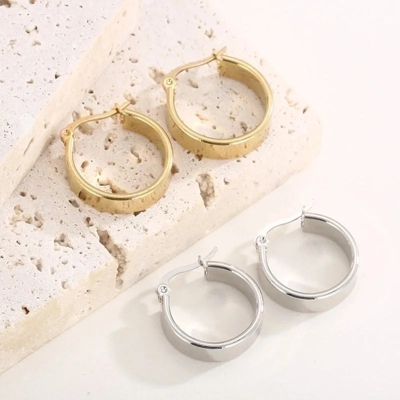 1 Pair Retro Streetwear Solid Color Plating Stainless Steel 18K Gold Plated Hoop Earrings