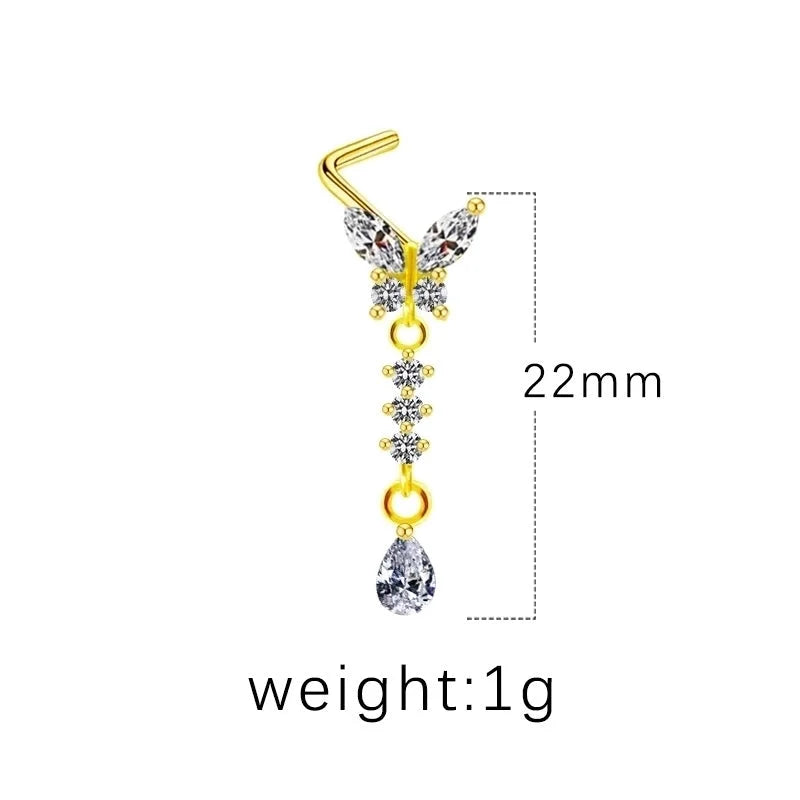 1 Piece Nose Rings & Studs Minimalist Classic Style Heart Shape Butterfly Stainless Steel Titanium Steel Copper Plating Inlay Rhinestones Zircon Gold Plated Nose Rings & Studs