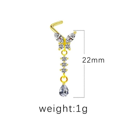 1 Piece Nose Rings & Studs Minimalist Classic Style Heart Shape Butterfly Stainless Steel Titanium Steel Copper Plating Inlay Rhinestones Zircon Gold Plated Nose Rings & Studs