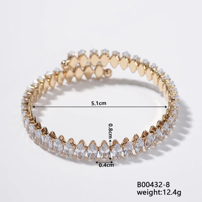 Copper K Gold Plated Inlay Geometric Water Droplets Zircon Bangle