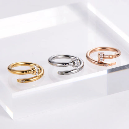 Expressive Stainless Steel Diamond Inlay Rings