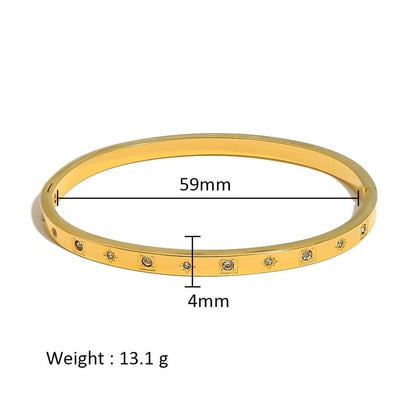 Minimalist Shiny Solid Color 316L Stainless Steel 18K Gold Plated Zircon Bangle In Bulk