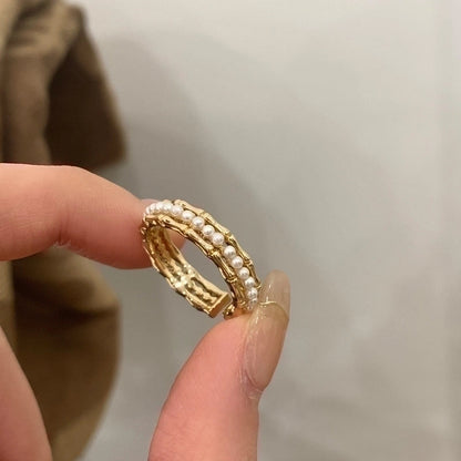 Elegant Lady Geometric Copper Inlay Zircon Open Rings