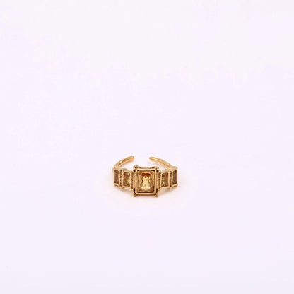Classic Style Rectangle 304 Stainless Steel Zircon 18K Gold Plated Inlay Open Rings