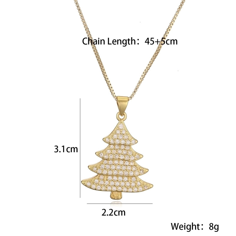 Retro Minimalist Commute Christmas Tree Copper Zircon Inlay Pendant Necklace