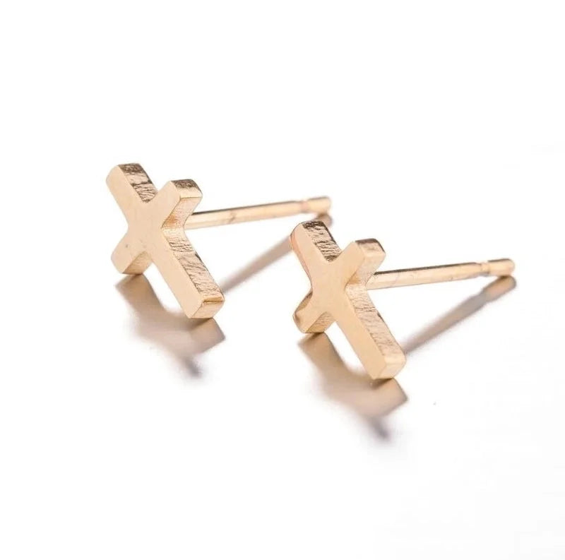 1 Pair Minimalist Cross Plating 304 Stainless Steel 18K Gold Plated Ear Studs