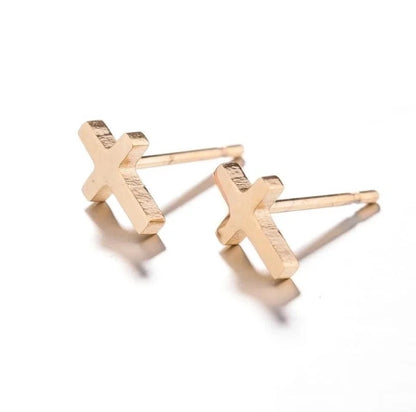 1 Pair Minimalist Cross Plating 304 Stainless Steel 18K Gold Plated Ear Studs